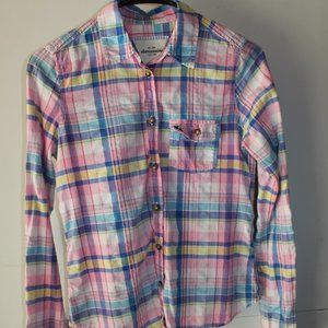 Girls XL,  Pink and Blue Plaid Long Sleeve  Shirt